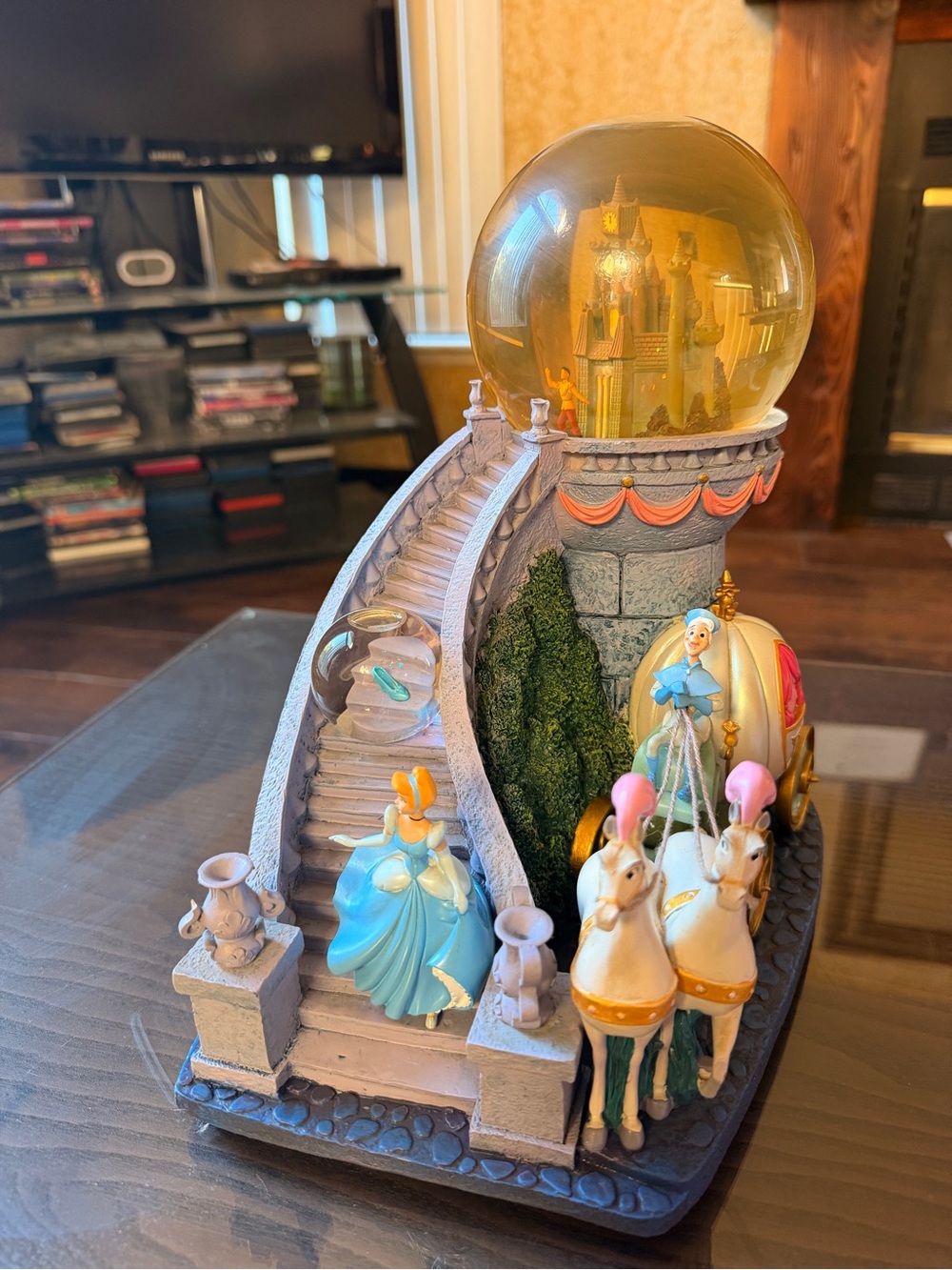 Disney Cinderella Blue White Pink Gold Snow Globe Figurine